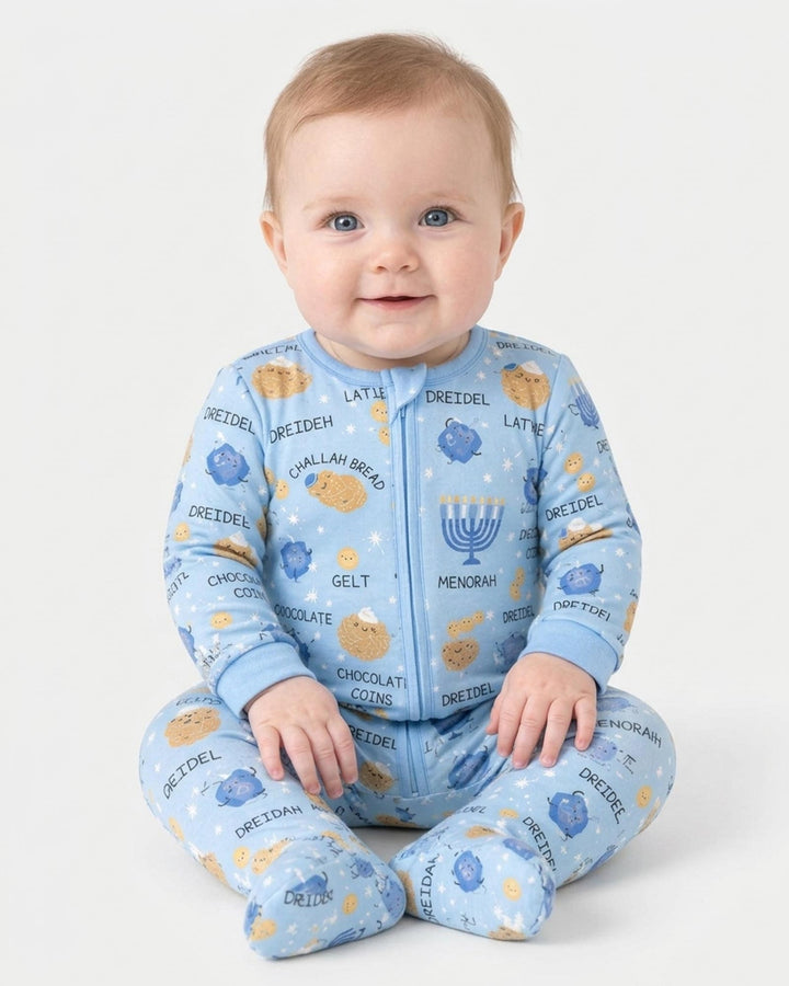 Family Hanukkah Matching Bamboo Zippered Footie Romper