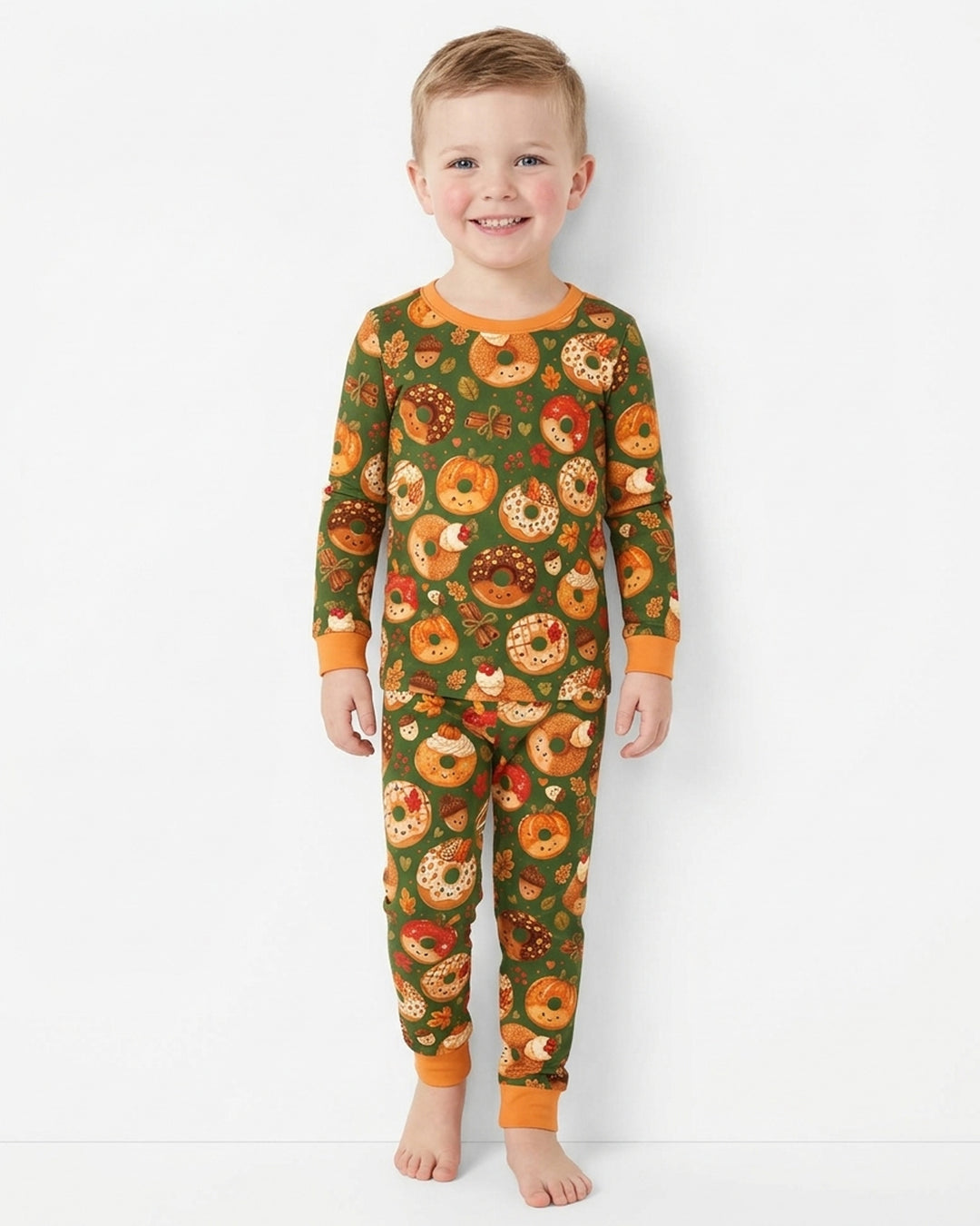 Cute Fall Donut Bamboo Two Piece Long Sleeve Pajama Set