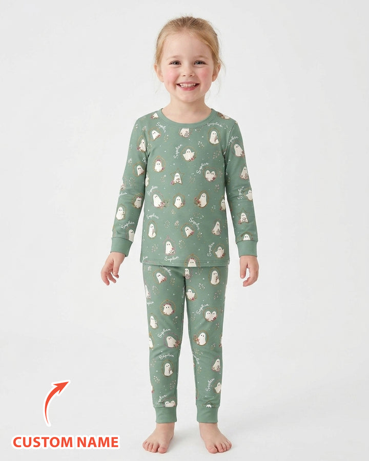 Vintage Floral Ghost Halloween Bamboo Two Piece Long Sleeve Pajama Set