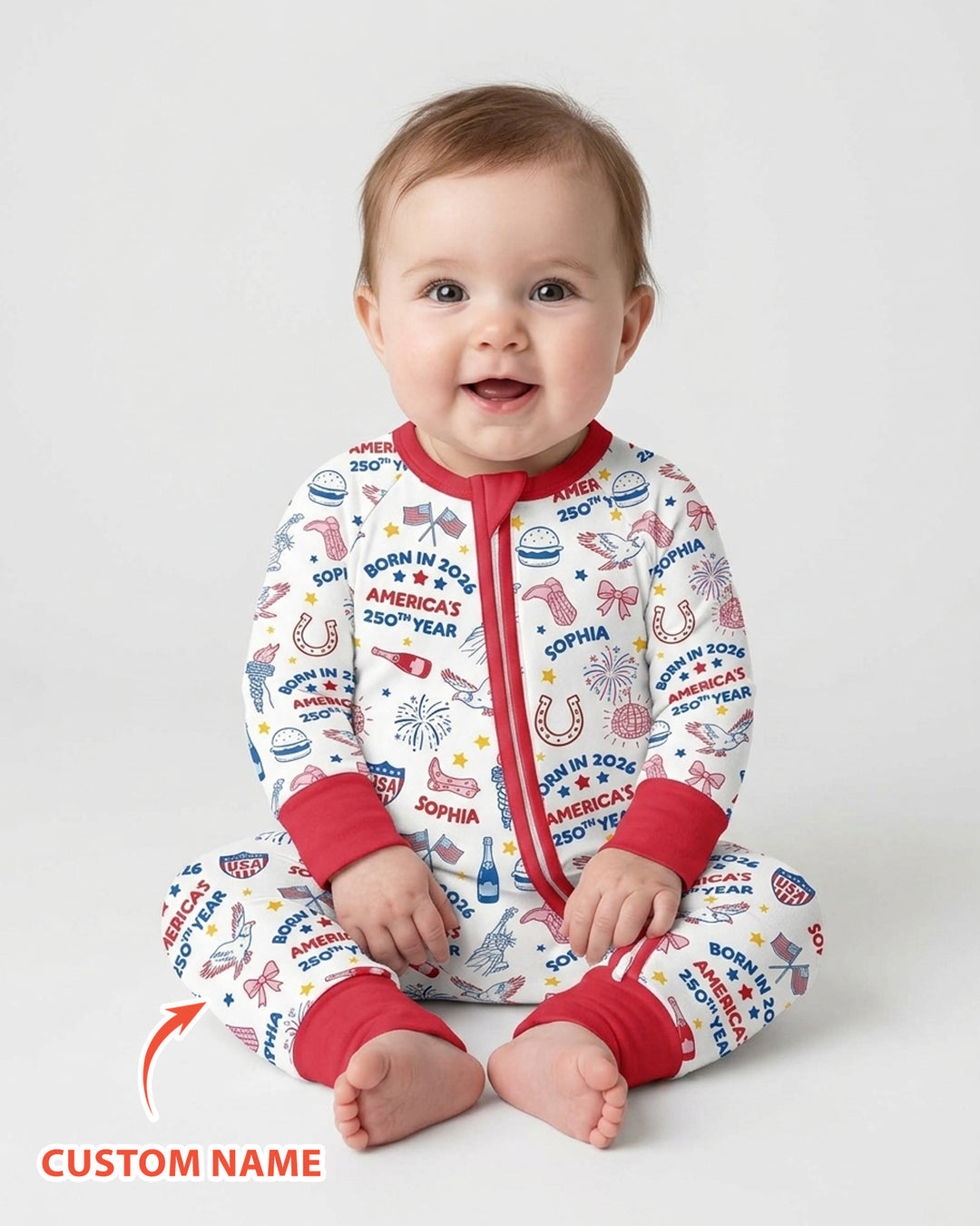 Born in 2026 America’s 250th Year Custom Name Bamboo Convertible Zippy