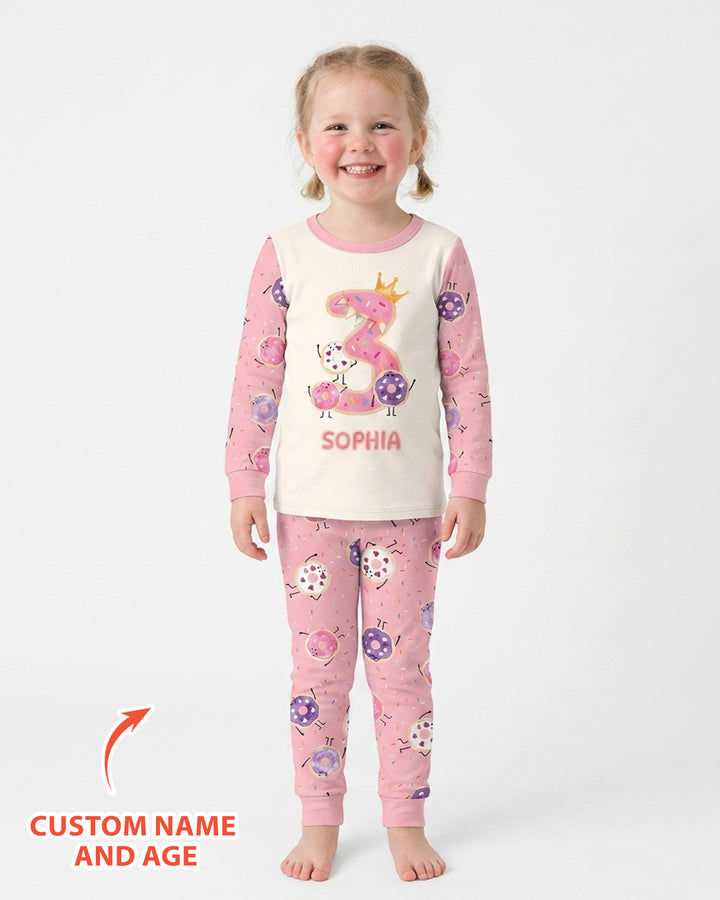 Custom Birthday Donut Bamboo Two Piece Long Sleeve Pajama Set