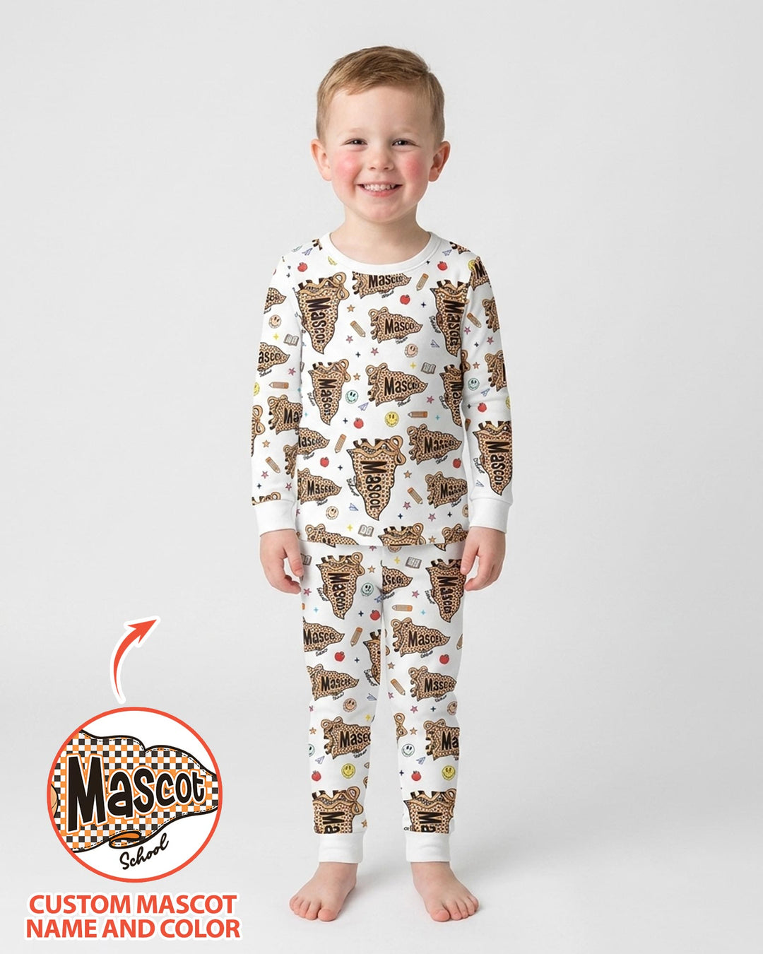 Custom Mascot School Name Bamboo Two Piece Long Sleeve Pajama Set