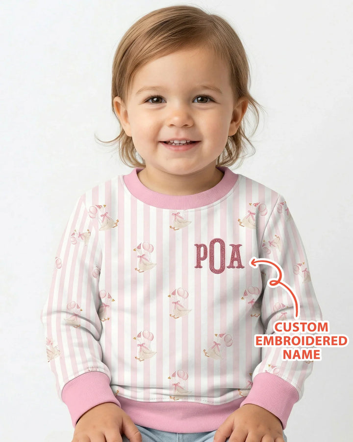 Sudadera de bambú con cuello redondo para niña de cumpleaños, bordada con nombre personalizado