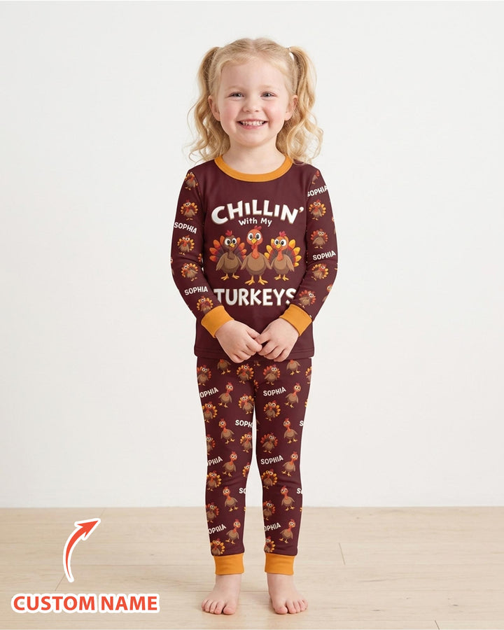 Chillin With Turkey Bamboo Two Piece Long Sleeve Pajama Set