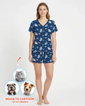 Astronaut Custom Pet Image Family Matching Bamboo Women Short Sleeve Short Pajama Set