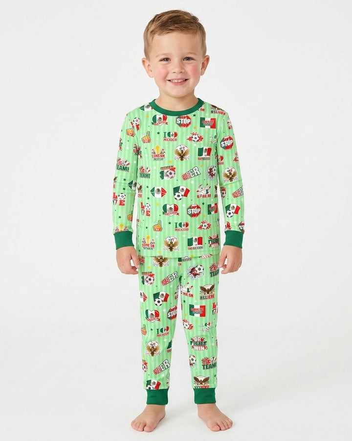 Soccer Game Day Go Team Mexico Family Matching Bamboo Two Piece Long Sleeve Pajama Set