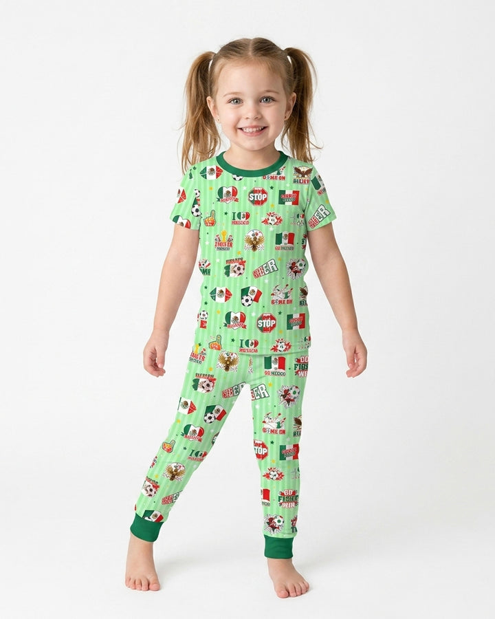 Soccer Game Day Go Team Mexico Family Matching Bamboo Two Piece Short Sleeve Pajama Set