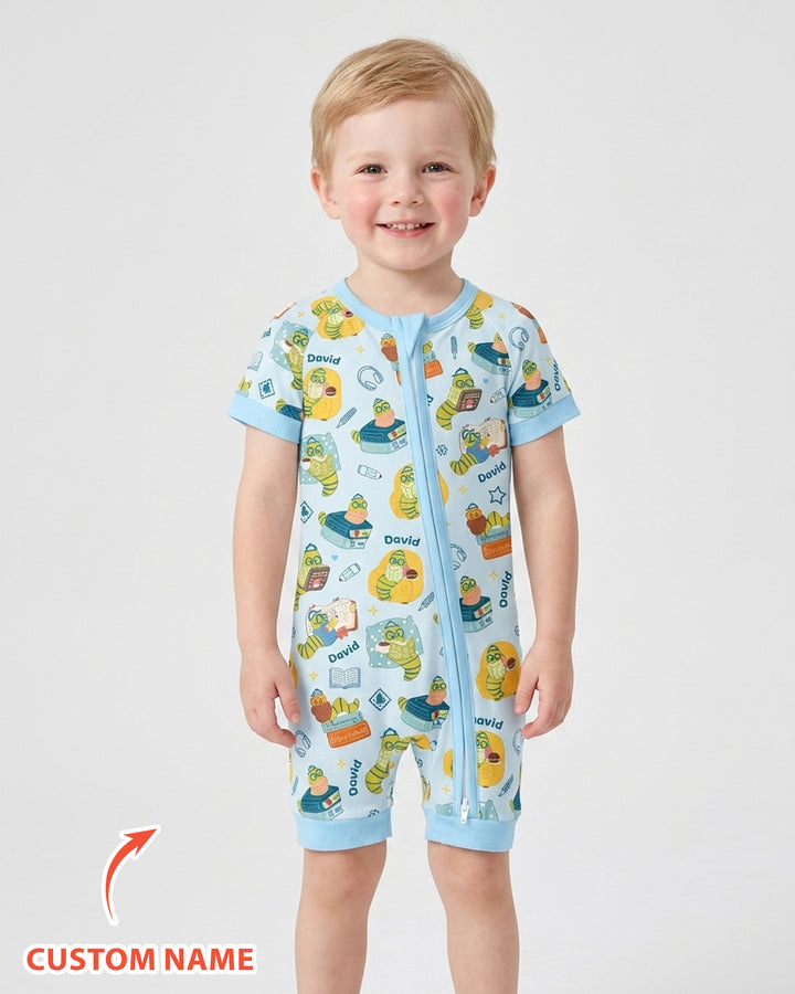 Little Book Worm Family Matching Bamboo Shorty Zippy