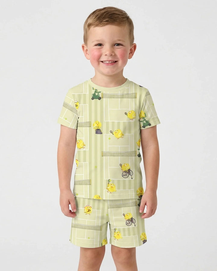 Tennis Bamboo Two Piece Short Sleeve Shorts Pajama Set