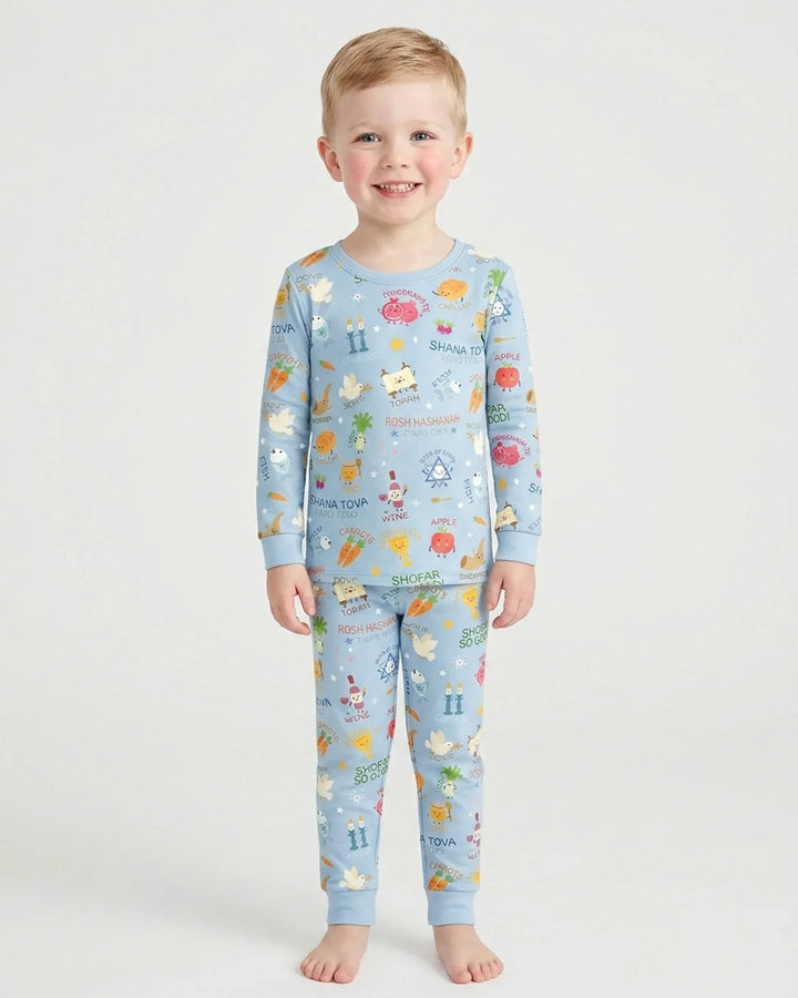 Zweiteiliges Langarm-Pyjama-Set mit Sommerfrüchten