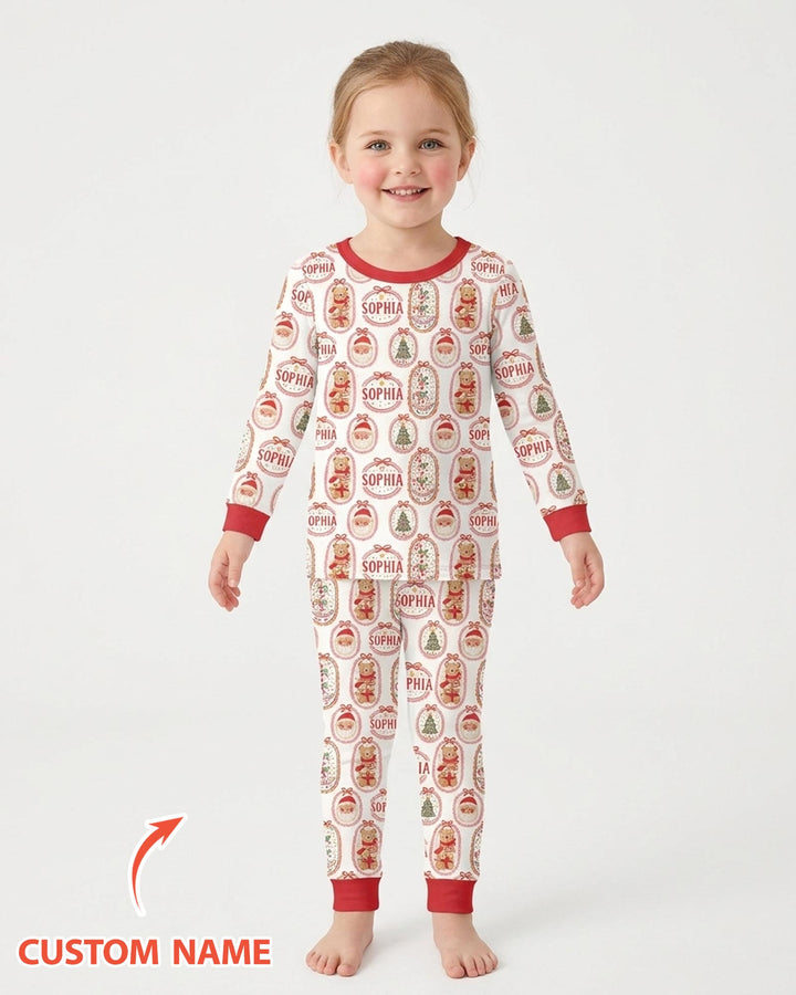 Vintage Christmas Cameo Bamboo Two Piece Long Sleeve Pajama Set
