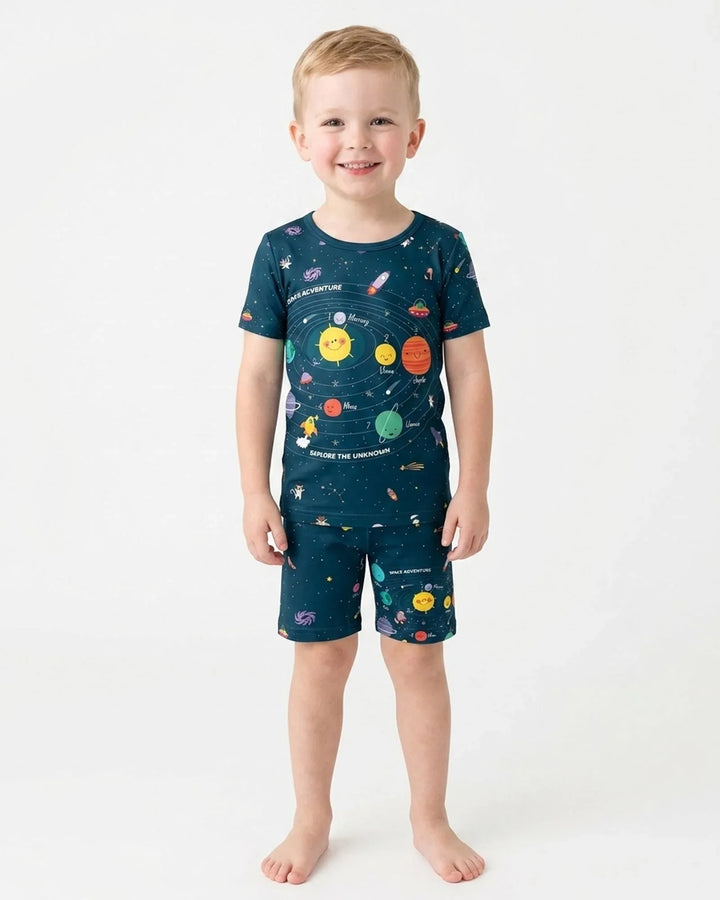 Solar System Explorers Bamboo Two Piece Short Sleeve Shorts Pajama Set