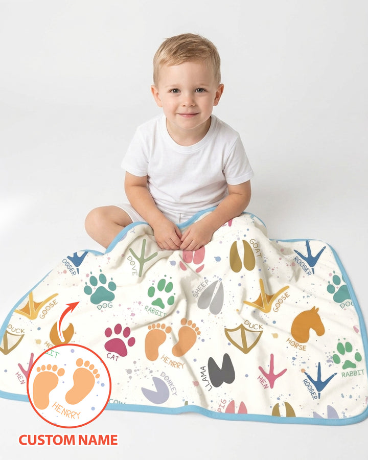 Cute Farm Animal Tracks Custom Name Bamboo Blanket