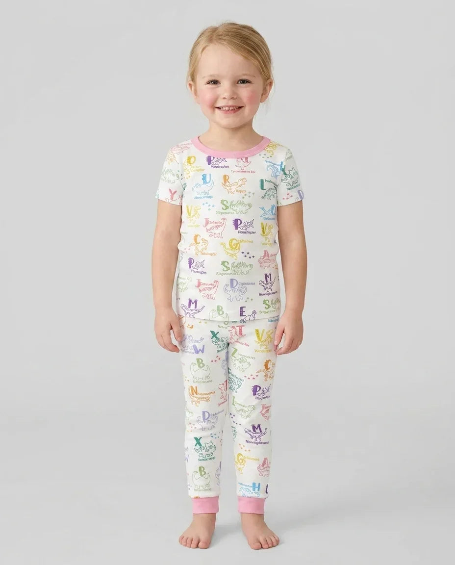 Dino Alphabet ABC Bamboo Two Piece Short Sleeve Pajama Set