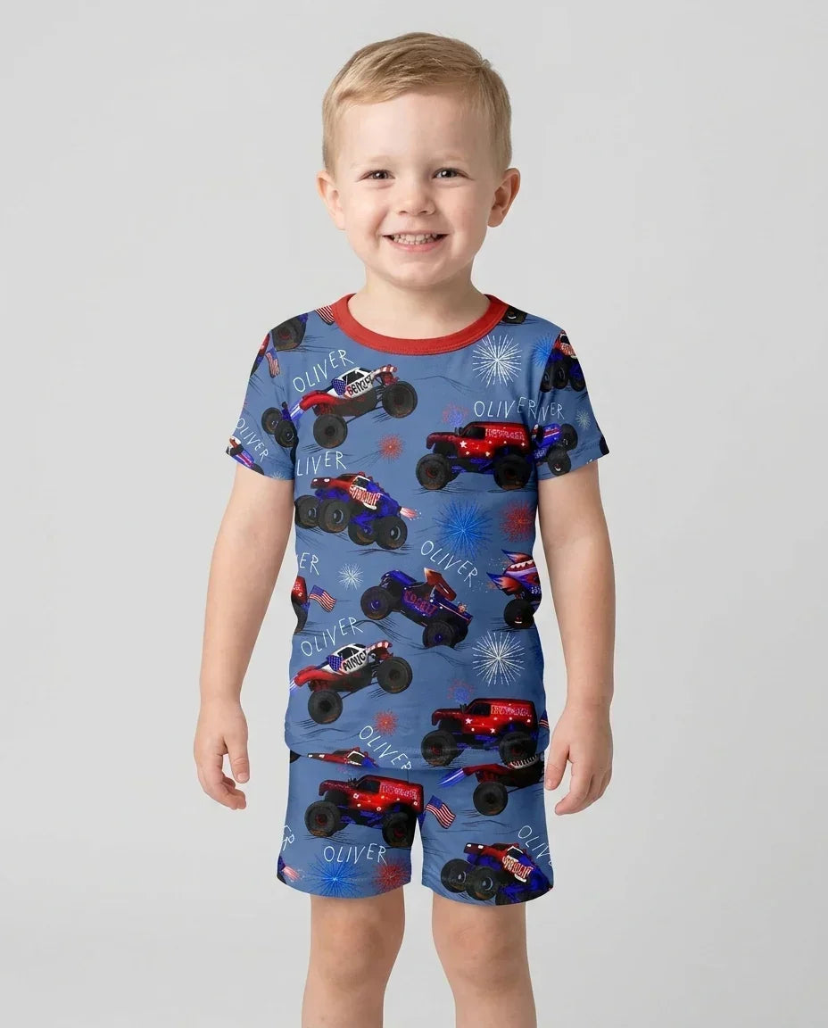 All American Thunder Custom Name Bamboo Two Piece Short Sleeve Shorts Pajama Set