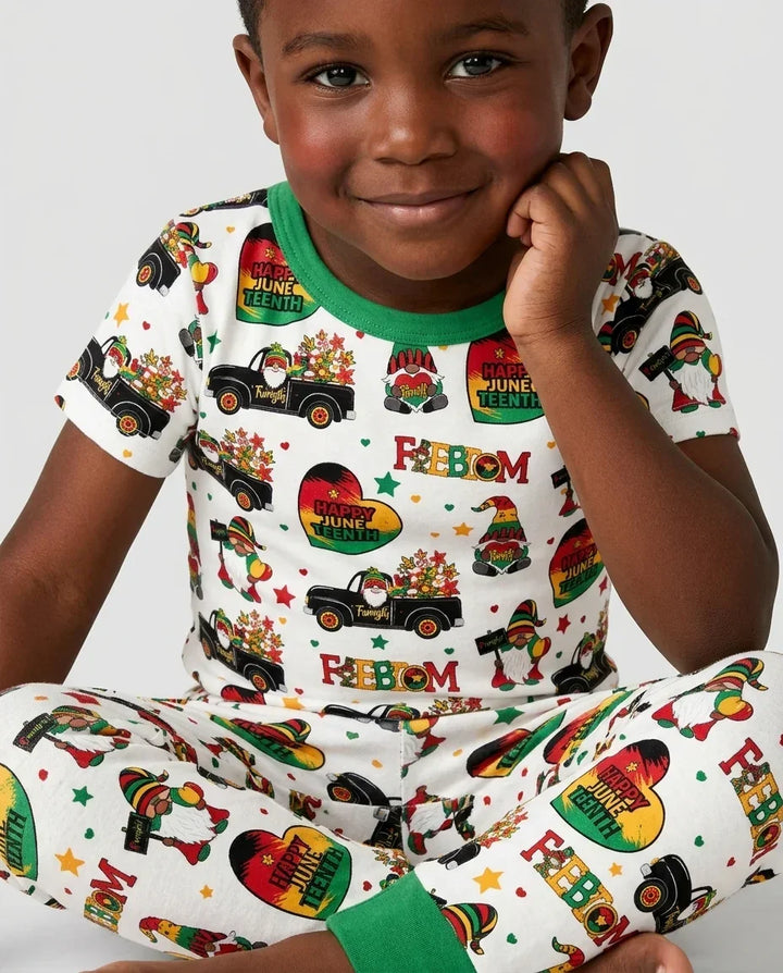 Gnome Happy Juneteenth Bamboo Two Piece Short Sleeve Pajama Set