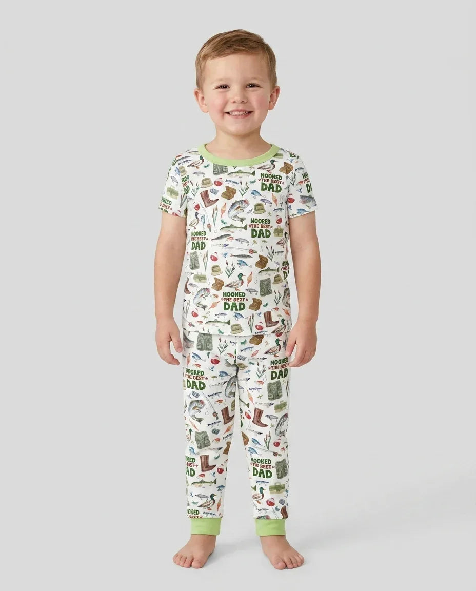Hooked The Best Dad Daddy & Me Matching Bamboo Two Piece Short Sleeve Pajama Set
