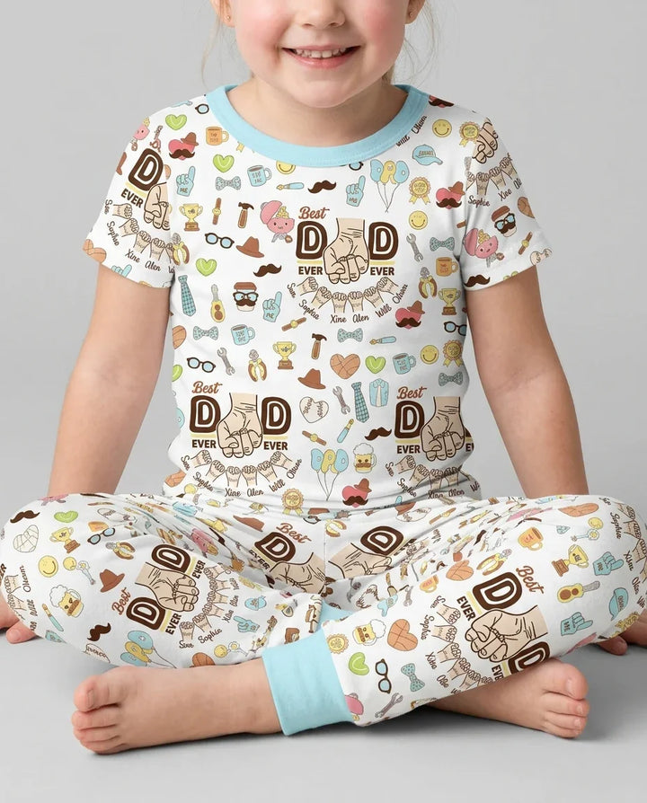 Custom Kids Name Best Dad Ever Bamboo Two Piece Short Sleeve Pajama Set
