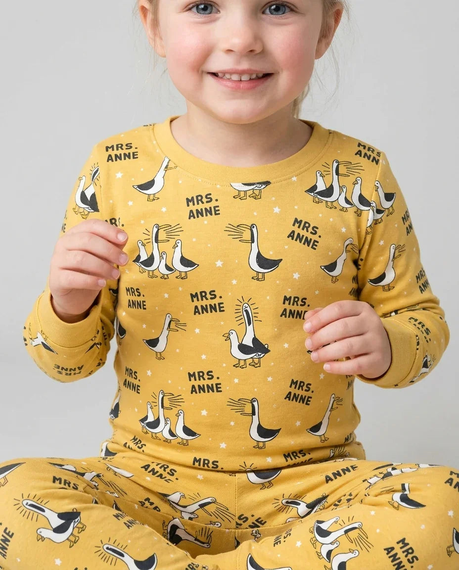 Custom Funny Seagulls Teacher Bamboo Two Piece Long Sleeve Pajama Set