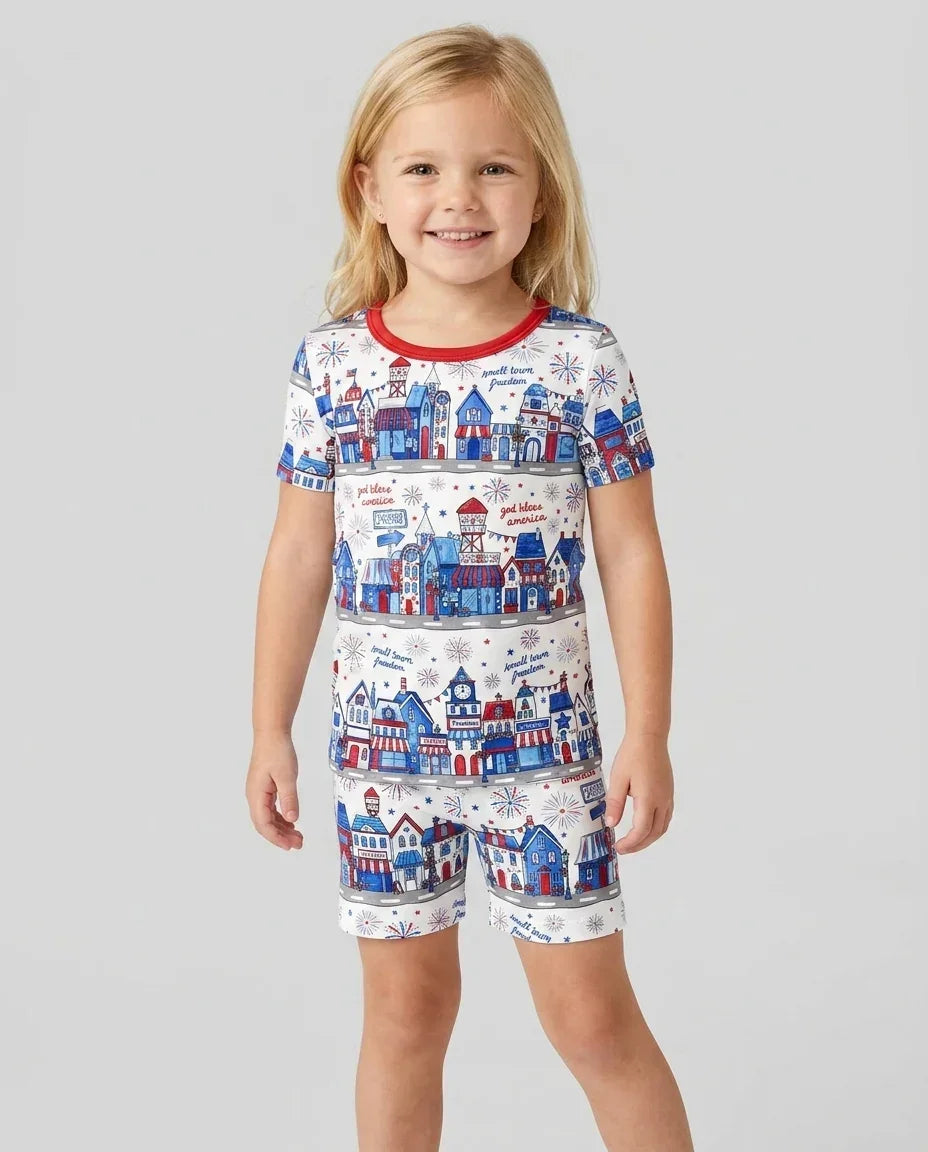 Conjunto de Pijama de Dos Piezas de Bambú con Mangas Cortas y Pantalones Cortos