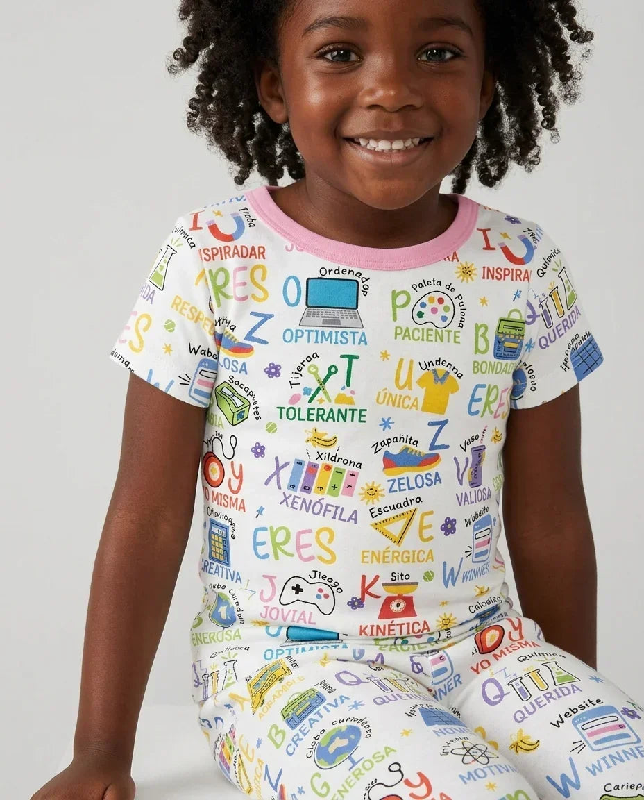 You Are Spanish Alphabet Version Bamboo Two Piece Short Sleeve Pajama Set