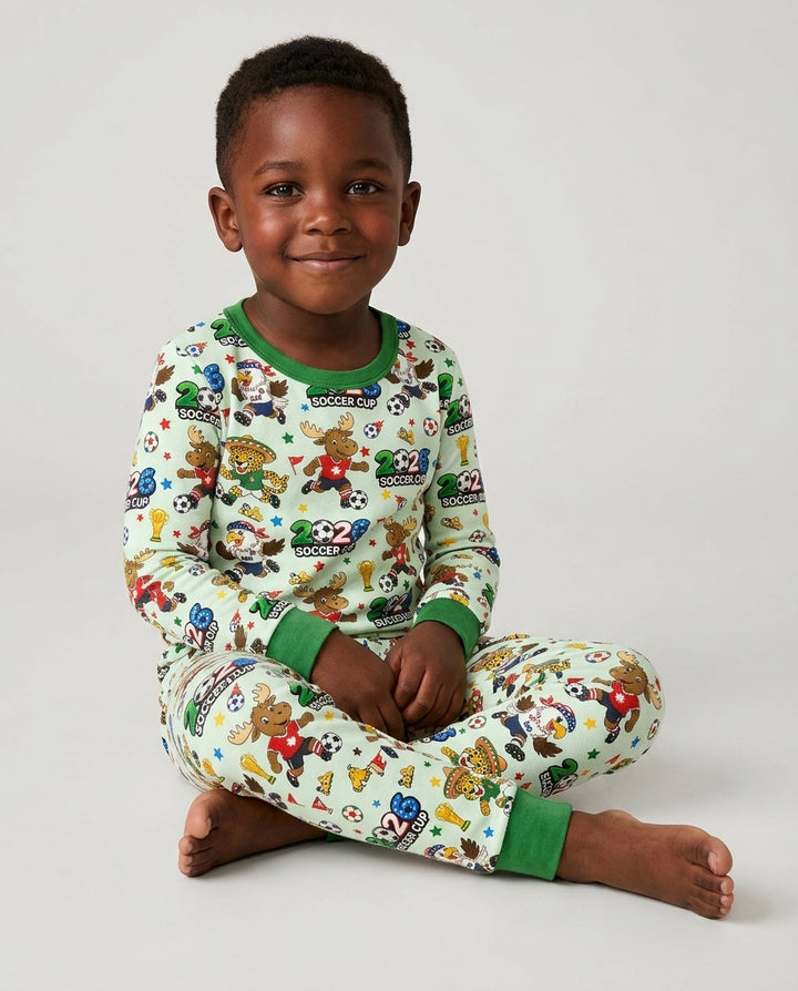 Soccer Cup Cute Mascots Bamboo Two Piece Long Sleeve Pajama Set