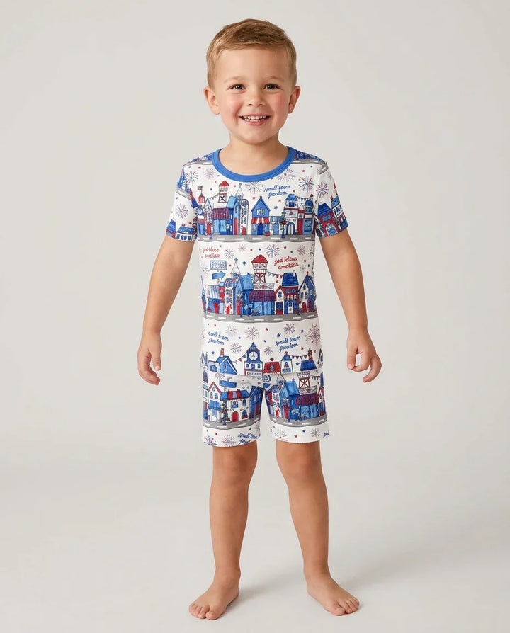 Conjunto de Pijama de Dos Piezas de Bambú con Mangas Cortas y Pantalones Cortos