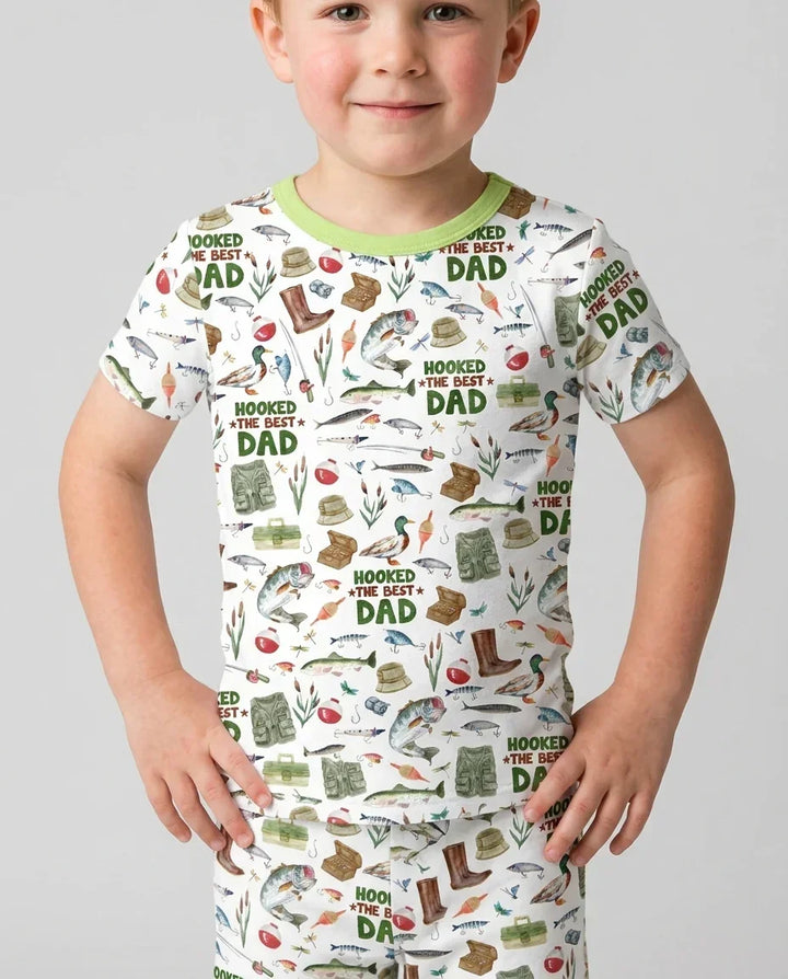 Hooked The Best Dad Daddy & Me Matching Bamboo Two Piece Short Sleeve Shorts Pajama Set