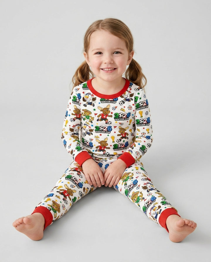 Soccer Cup Cute Mascots Bamboo Two Piece Long Sleeve Pajama Set