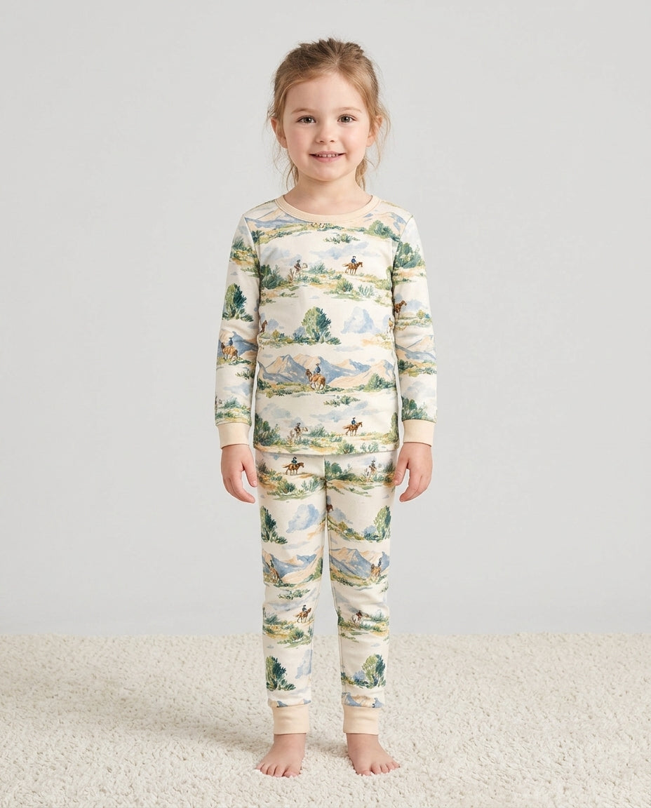 Western Cowboy Landscape Bamboo Two Piece Long Sleeve Pajama Set