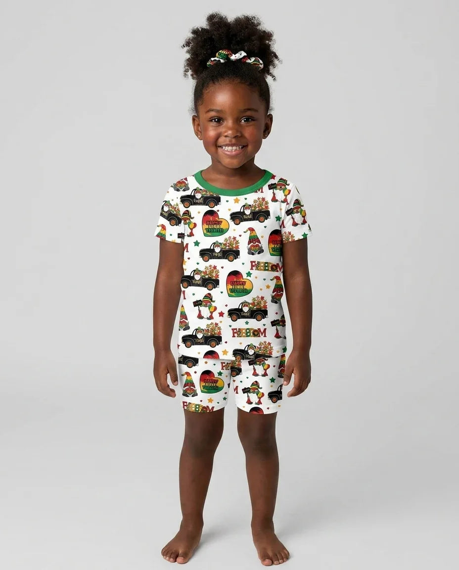 Gnome Happy Juneteenth Bamboo Two Piece Short Sleeve Shorts Pajama Set