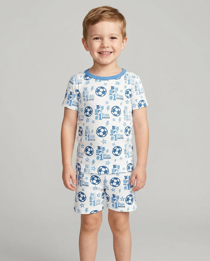 Little Sister and Bro #1 Fan Soccer Bamboo Two Piece Short Sleeve Shorts Pajama Set