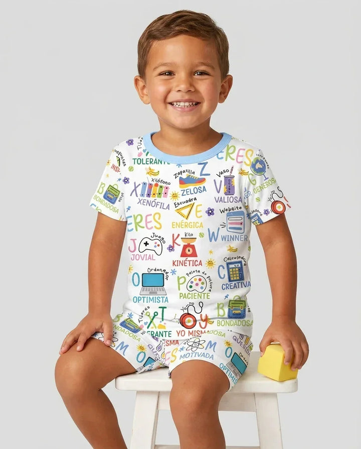 You Are Spanish Alphabet Version Bamboo Two Piece Short Sleeve Shorts Pajama Set