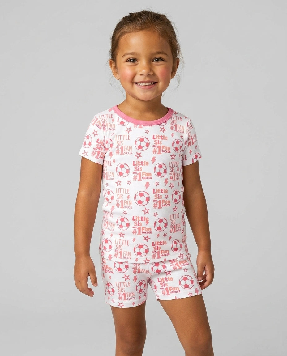 Little Sister and Bro #1 Fan Soccer Bamboo Two Piece Short Sleeve Shorts Pajama Set