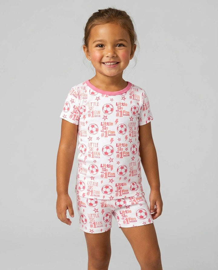 Little Sister and Bro #1 Fan Soccer Bamboo Two Piece Short Sleeve Shorts Pajama Set