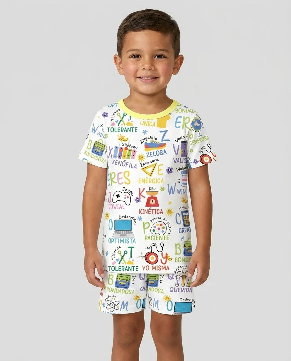 You Are Spanish Alphabet Version Bamboo Two Piece Short Sleeve Shorts Pajama Set
