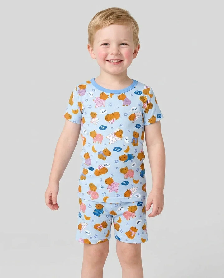 Conjunto de Pijama de Dos Piezas de Bambú con Mangas Cortas y Pantalones Cortos