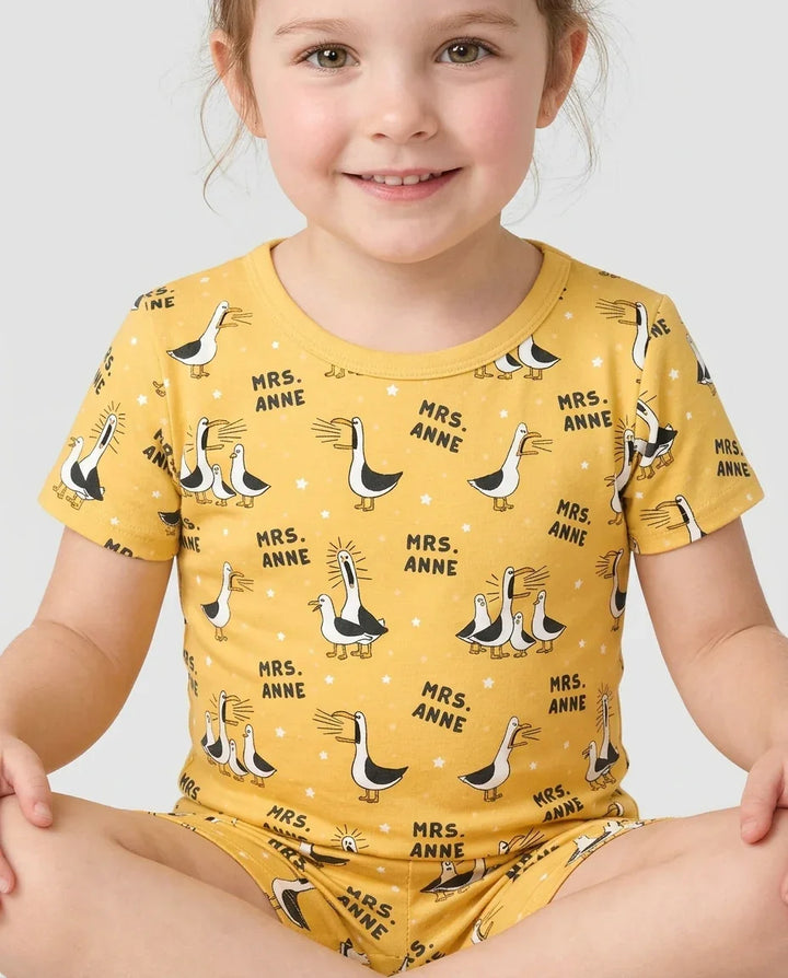 Custom Funny Seagulls Teacher Bamboo Two Piece Short Sleeve Shorts Pajama Set