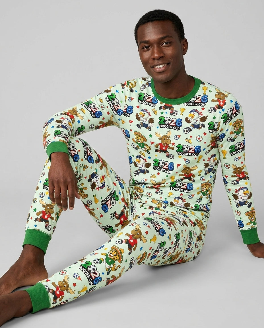 Soccer Cup Cute Mascots Bamboo Men's Pajama Set