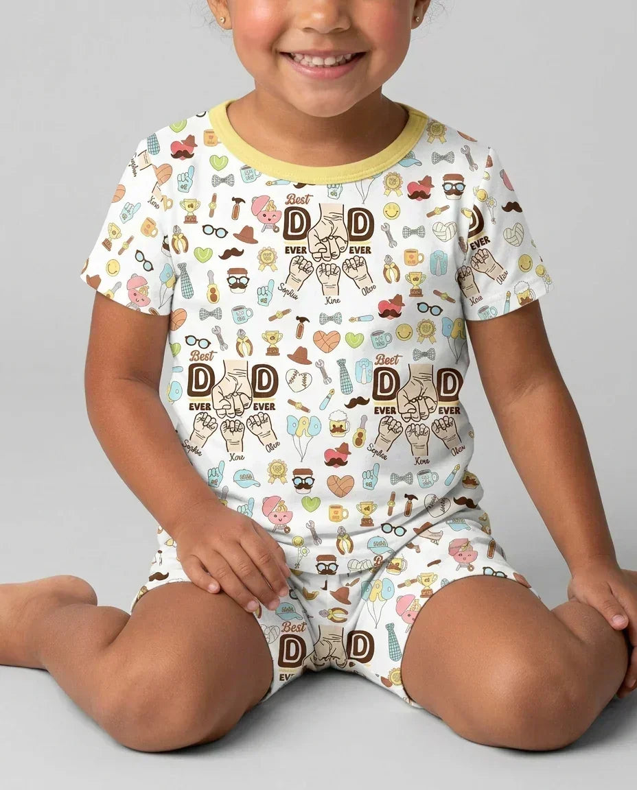 Custom Kids Name Best Dad Ever Bamboo Two Piece Short Sleeve Shorts Pajama Set