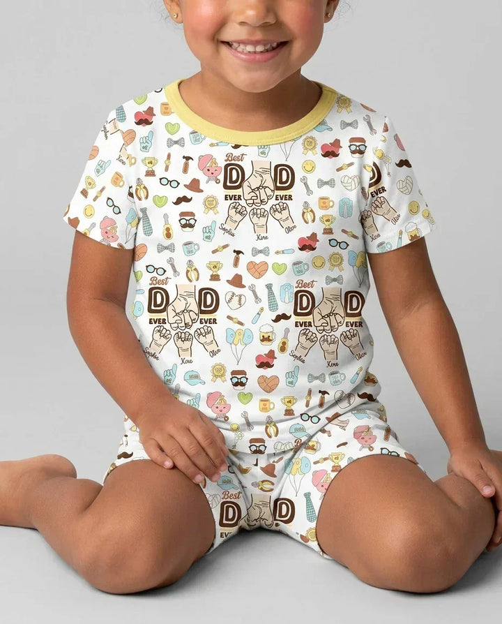 Custom Kids Name Best Dad Ever Bamboo Two Piece Short Sleeve Shorts Pajama Set