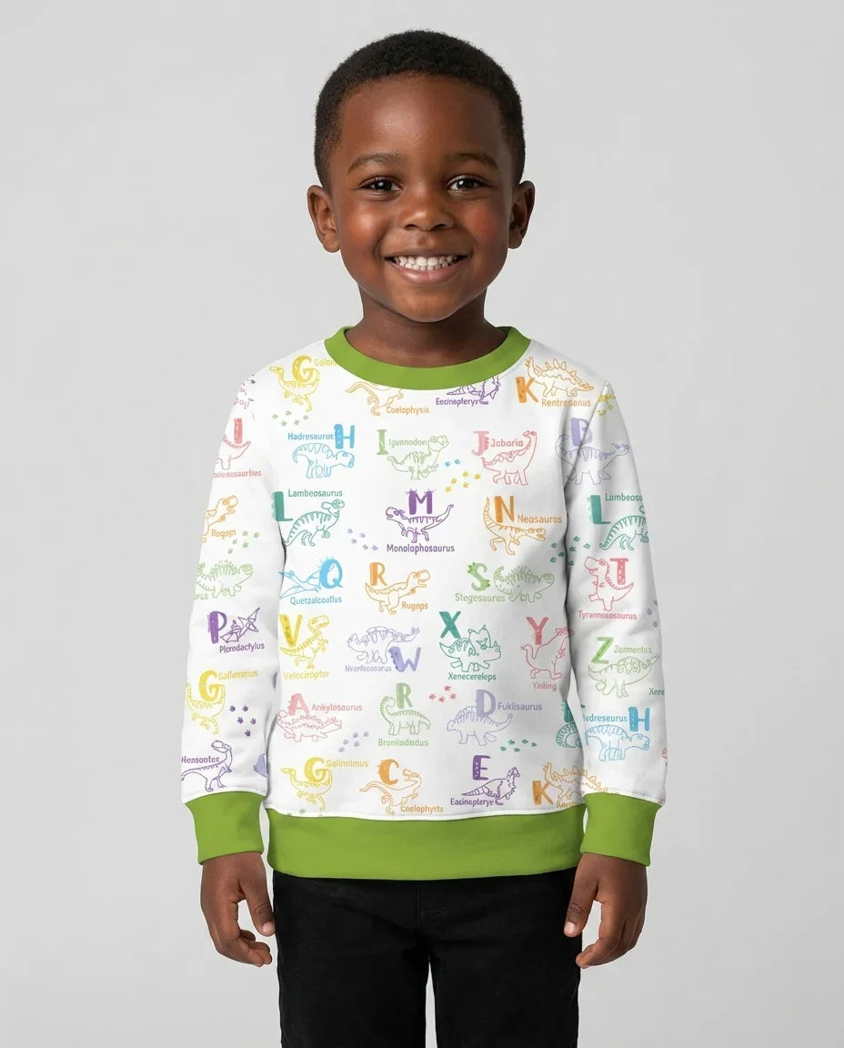 Sudadera con cuello redondo de bambú ABC con alfabeto de dinosaurios