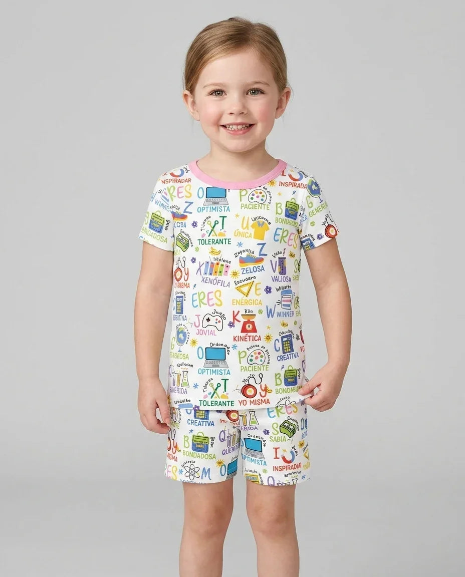 You Are Spanish Alphabet Version Bamboo Two Piece Short Sleeve Shorts Pajama Set