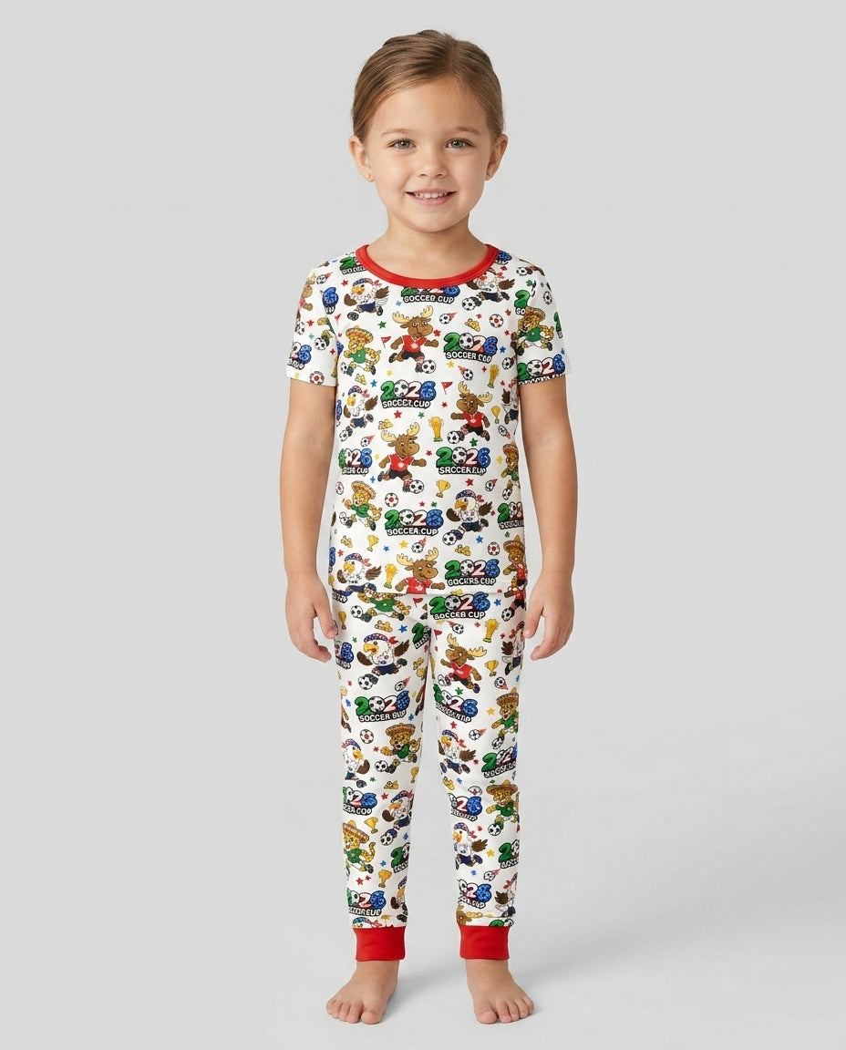 Soccer Cup Cute Mascots Bamboo Two Piece Short Sleeve Pajama Set