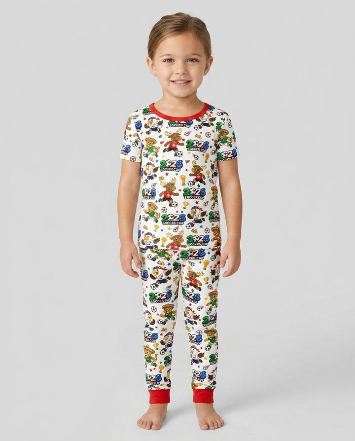 Soccer Cup Cute Mascots Bamboo Two Piece Short Sleeve Pajama Set