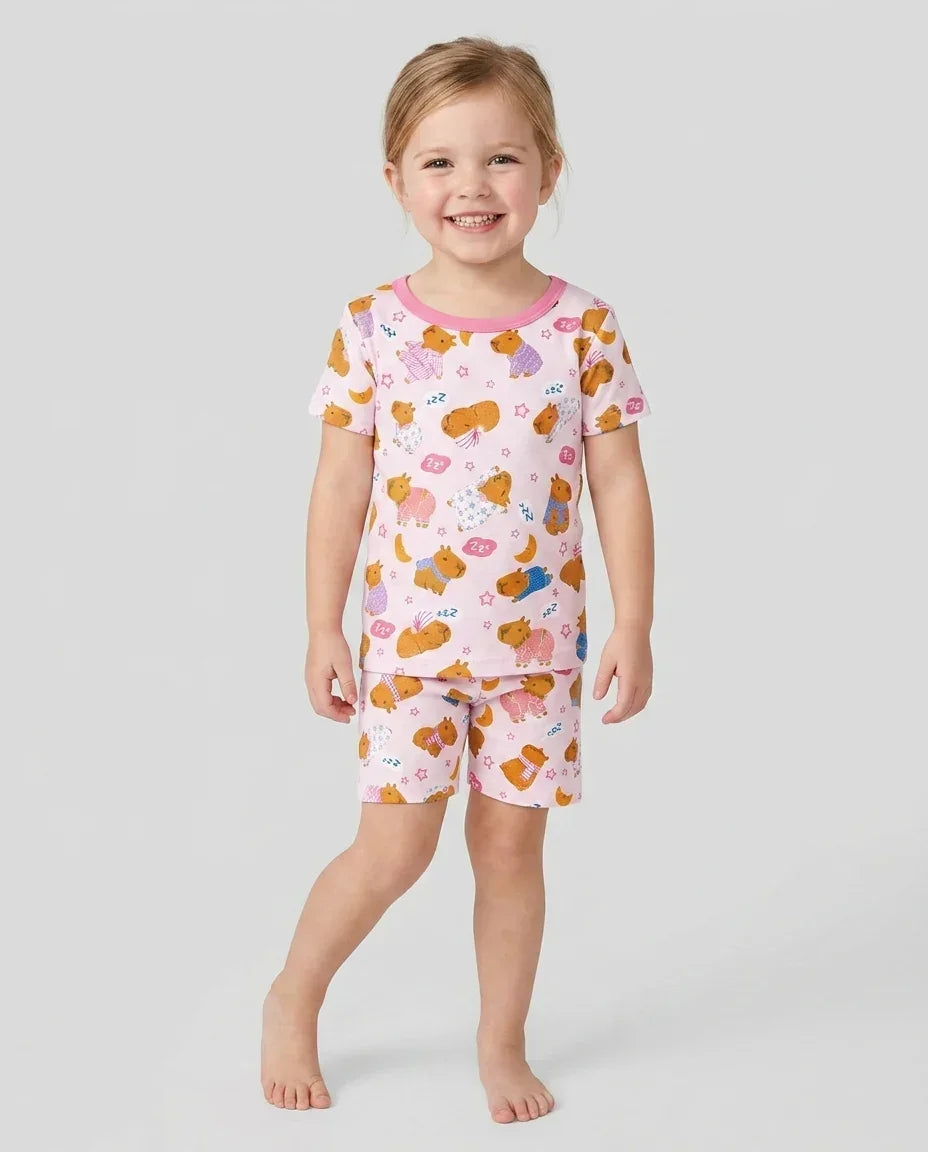Conjunto de Pijama de Dos Piezas de Bambú con Mangas Cortas y Pantalones Cortos