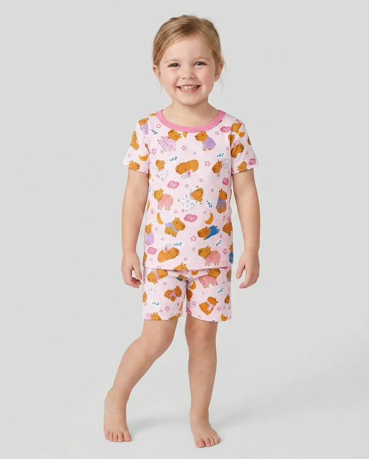 Conjunto de Pijama de Dos Piezas de Bambú con Mangas Cortas y Pantalones Cortos