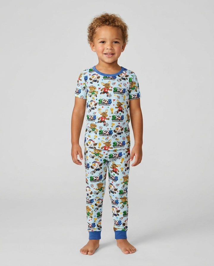 Soccer Cup Cute Mascots Bamboo Two Piece Short Sleeve Pajama Set