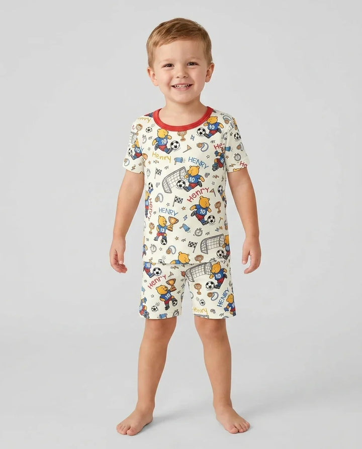 Pijama de bambú de dos piezas de manga corta con pantalón corto, plantilla personalizada