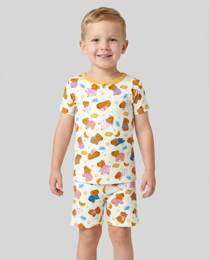Conjunto de Pijama de Dos Piezas de Bambú con Mangas Cortas y Pantalones Cortos